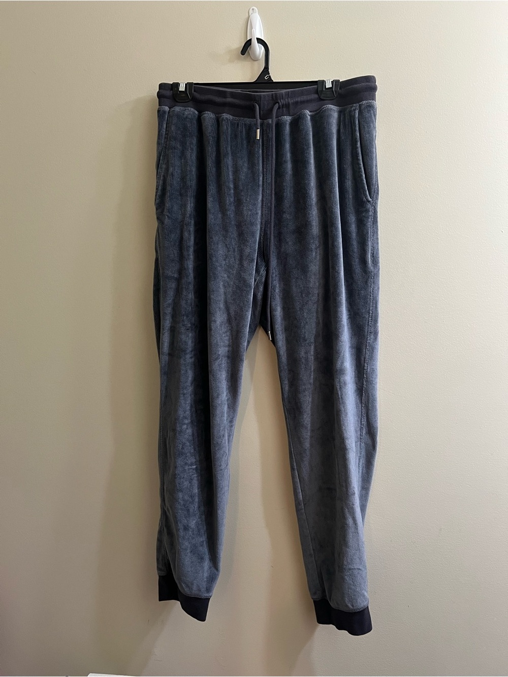 Daniel Buchler Velour Pajama Pants Gray Ribbed Lounge Drawstring Mens Large